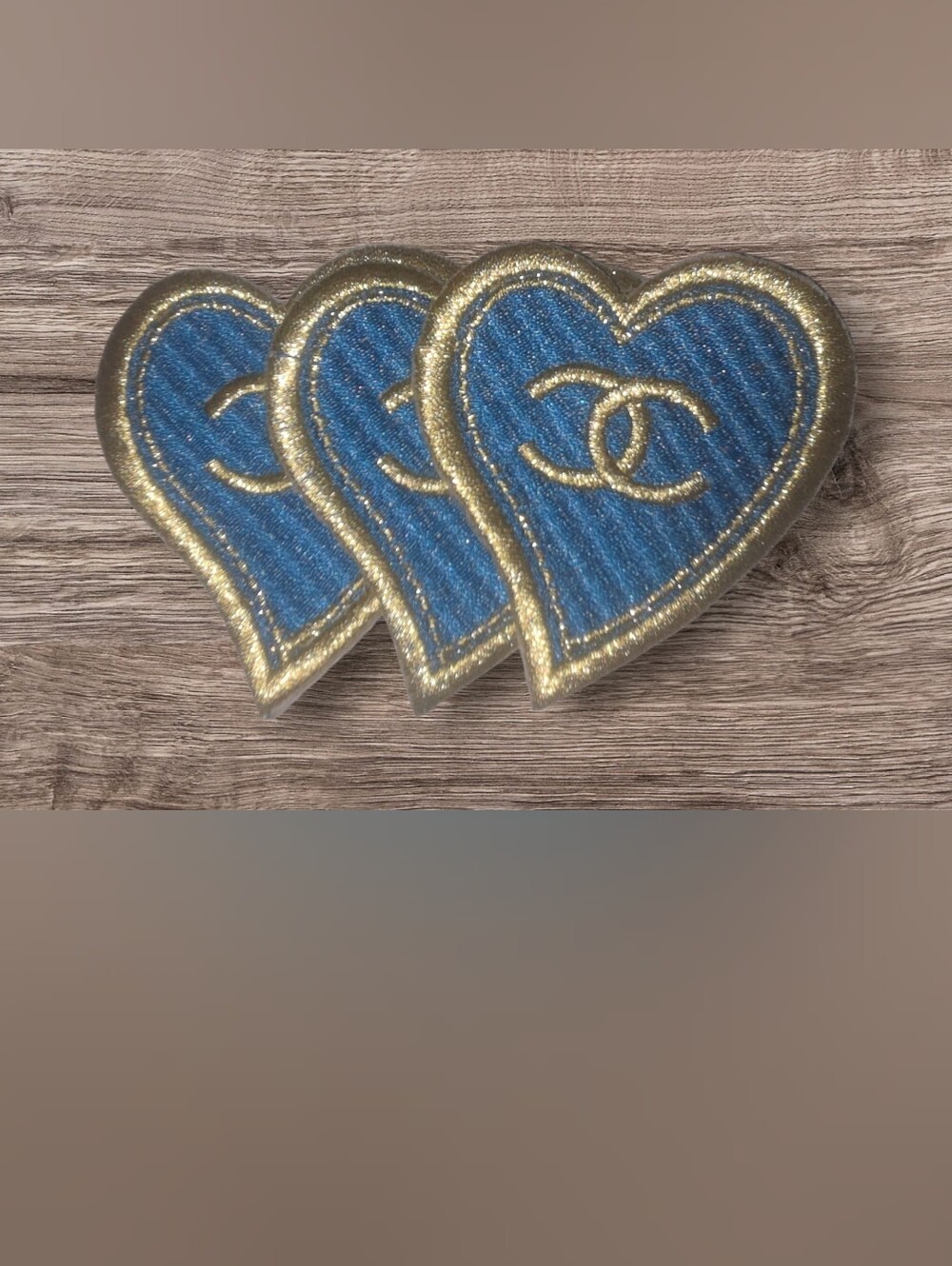 Luxury Fashion Heart Iron on Patches Blue 3pc